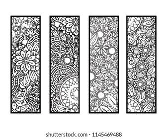 Set Four Bookmarks Black White Doodles Stock Vector Royalty Free