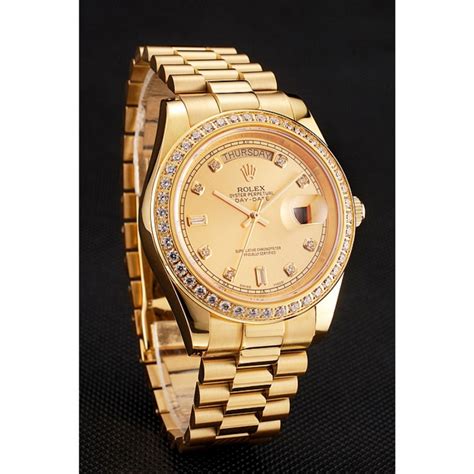 Schweizer Rolex Day Date Champagner Dial Diamond Bezel Gold Bracelet