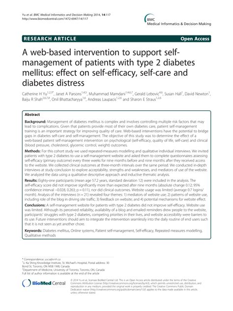 Pdf A Web Based Intervention To Support Self Management Of Patients With Type 2 Diabetes