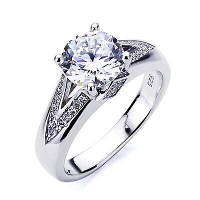 5mm Platinum Plated Sterling Silver 2ct CZ Solitaire Wedding Engagement