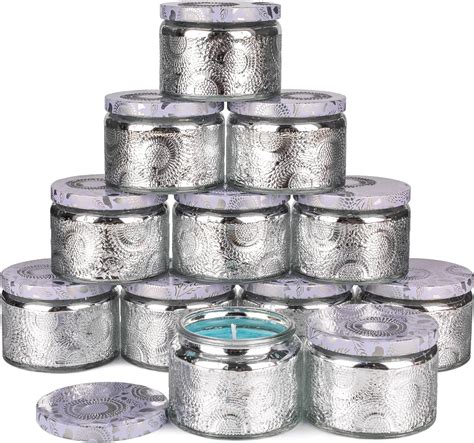 Art Secret 4oz Embossed Glass Candle Container With Tin Lid And Labels Pack Of 12