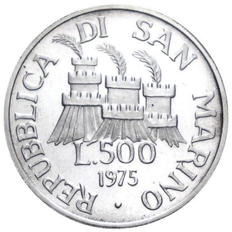 1975 500 Lire Silver San Marino Stonemason KM 48 BU Mynumi