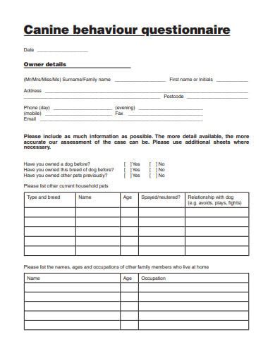 10 Behaviour Questionnaire Templates In Pdf Doc Free And Premium