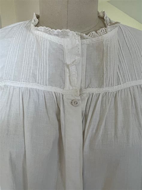 Antique Edwardian Cotton Nightgown White Gem