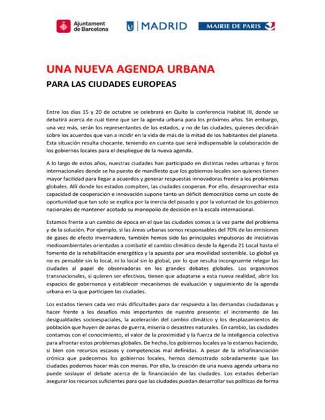 Una Nueva Agenda Urbana Ajuntament De Barcelona