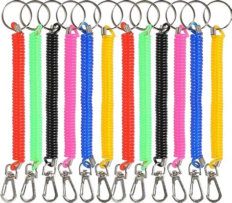 Handw 12pcs Retractable Coil Spring Keychain 6 Colors Spiral Cord Coil Keychain