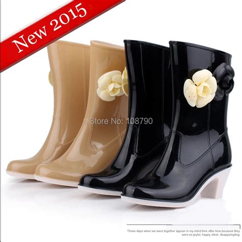 2015 Spring Summer Designer Womens Rain Boots Camellia Rainboots Fashion Ladies PVC Rain Shoes ...