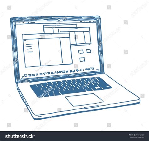 Laptop Sketch Drawing Isolated On White Background Stock Vector ...