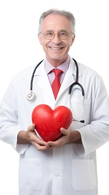 Premium AI Image Male Doctor Standing Smiling Holding A Big Red Heart