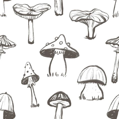 Premium Vector Seamless Doodle Pattern With Mushroom Illustration