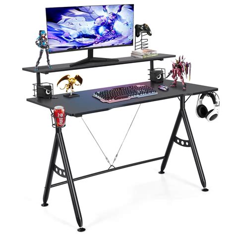 Topbuy Gaming Desk Dual Monitor Mount Ergonomic Y Shaped Computer Desk w/Cup Holder Headphone ...