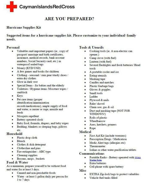 Hurricane Supply Checklist Printables