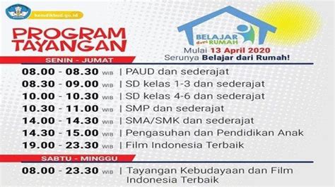 Live Streaming Tvri Online Dan Jadwal Belajar Dari Rumah Untuk Paud Sd