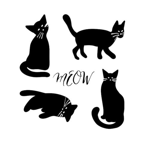 Conjunto Con Ilustración De Silueta De Gatos Negros Aislado En Blanco