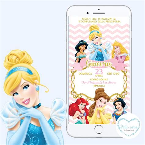 Principesse Disney Invito Digitale Compleanno Perle Di Carta