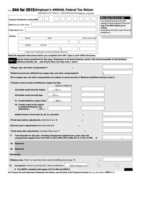 Fillable Form Employer S Annual Federal Tax Return