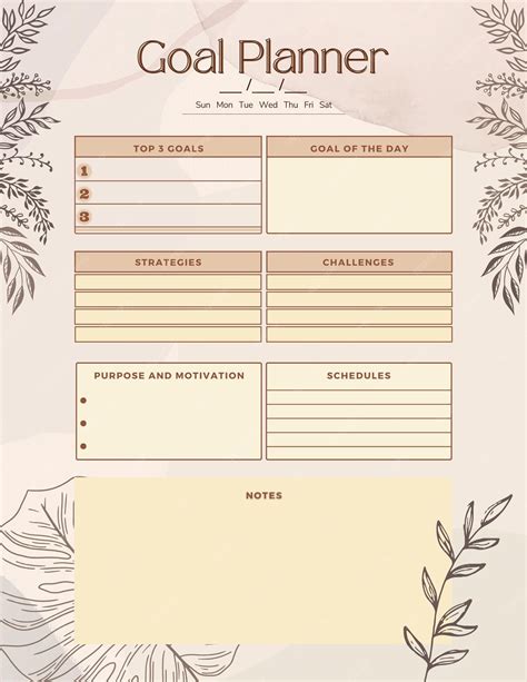 Premium Photo | Goals planner printable template digital blank page