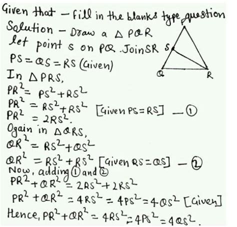 If S Is A Point On Side Pq Of Triangle Pqr Such That Ps Qs Rs Then