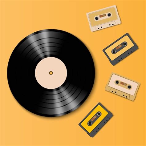 Premium Vector | Vintage vinyl record disc and tape cassette