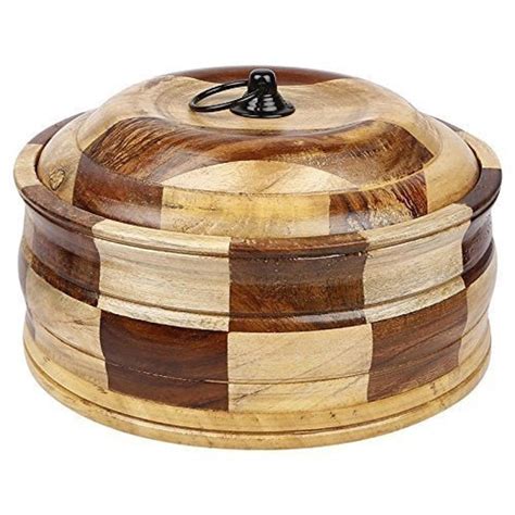 Brown Wooden Casserole Chapati Box For Food Storage Capacity 2 Liter