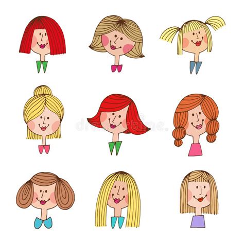 Vintage Cartoon Girls With Various Hair Styles Stock Vector - Image ...