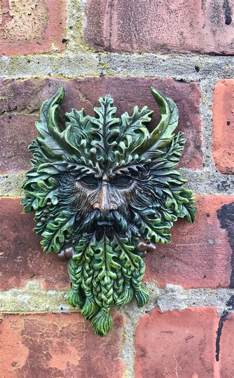 Green Man Garden Wall Plaque Mythical Leaf Face Sculpture Pagan Nature Spirit Decor Celtic