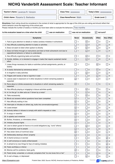 Vanderbilt Adhd Scale Teacher