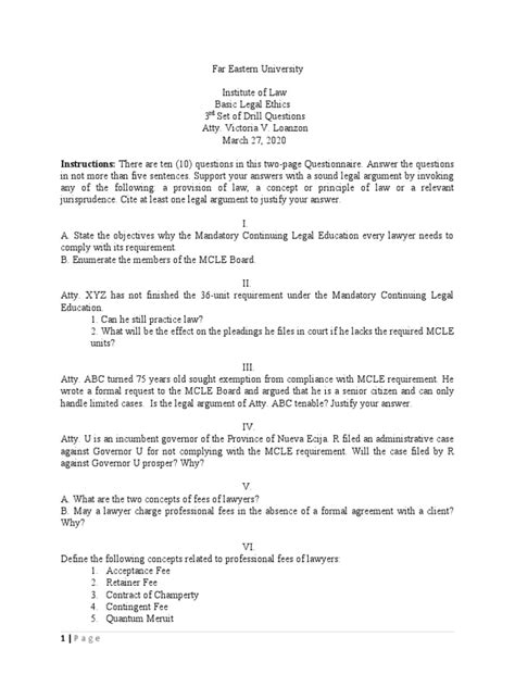 Instructions There Are Ten 10 Questions In This Two Page Questionnaire Answer The Questions