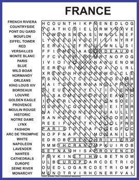 France Word Search By Jennifer Olson Educational Resources TPT