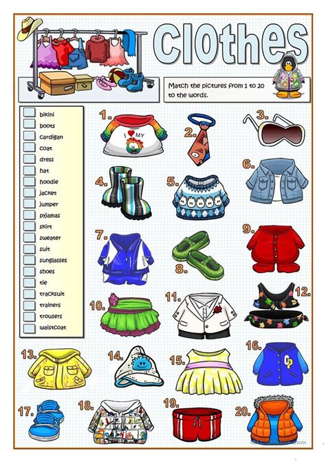 CLOTHES MATCHING worksheet - Free ESL printable worksheets made by ...