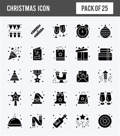 25 paquete de iconos de glifos navideños ilustración vectorial Vector