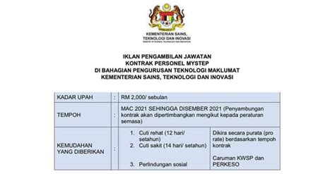 Jawatan Kosong Kementerian Sains Teknologi Inovasi MOSTI JOBCARI