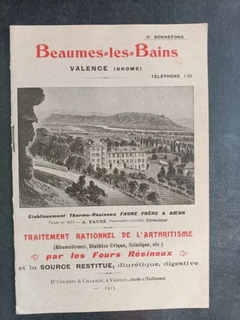 BEAUMES LES BAINS VALENCE PLAQUETTE présentation 1913 Établissement