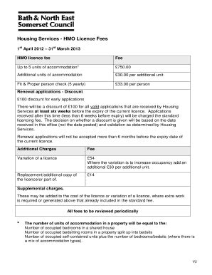 Fillable Online Bathnes Gov Housing Services Hmo Licence Fees Bath