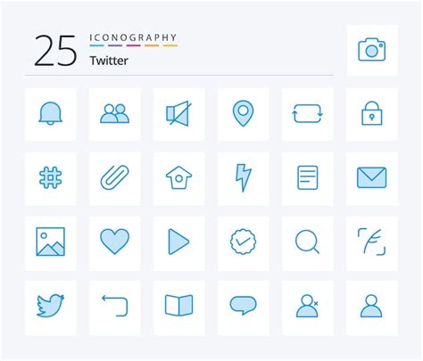 Paquete de 25 íconos de color azul de Twitter que incluye la ubicación