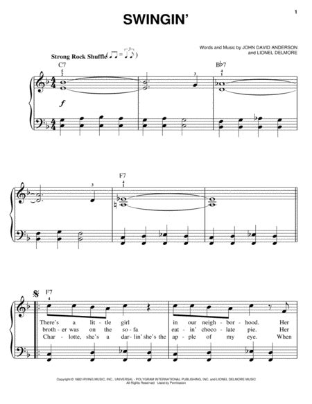 Swingin By John Anderson Easy Piano Digital Sheet Music Sheet