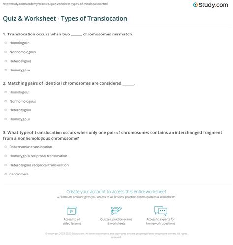 Quiz & Worksheet - Types of Translocation | Study.com