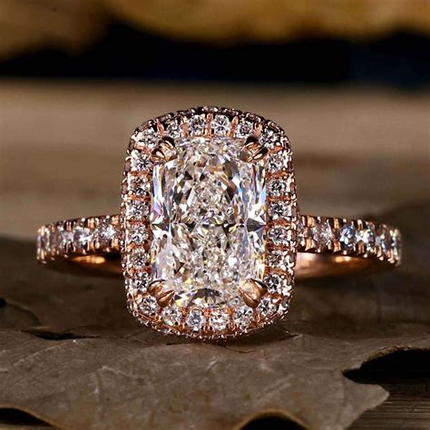 Elongated Cushion Cut Diamond Halo Engagement Ring