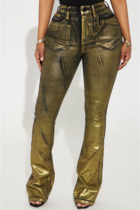 So Golden Foil Print Stretch Bootcut Jeans Black Gold Fashion Nova