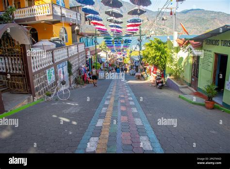 Calle De Las Sombrillas In San Juan La Laguna Guatemala Stock Photo Alamy