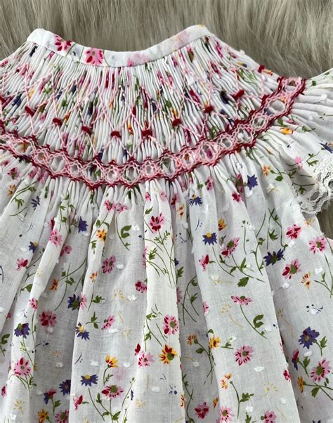 Hand Smocked Floral Baby Bishops Dress Swiss Voile Age 6 9 Etsy Uk