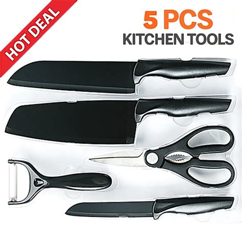 5 IN 1 Stainless Steel Kitchen Knife Scissor Peeler Cutlery Culinary