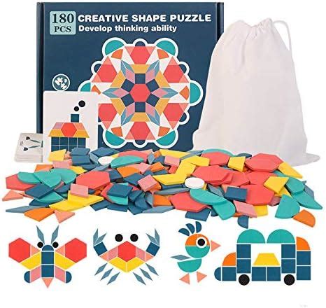 NUDITO 180 PCS Tangram de Madera para Niños con 24 Tarjetas de Patrón