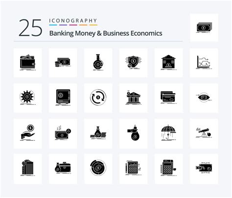 Banking Money And Business Economics 25 Solid Glyph Icon Pack Including