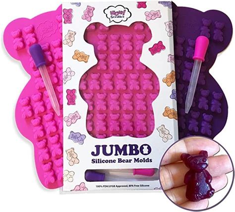 2 Unique Extra Large Gummy Silicone Bear Molds - 2 Big Molds + 2 Bonus Droppers (1 Inch Super ...