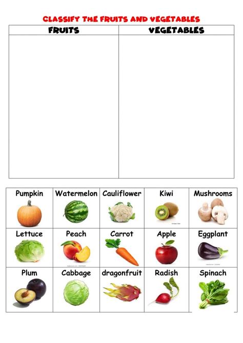 Fruits And Vegetables Classify Worksheet Fruits And Vegetables