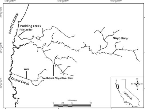 Locations Of The Study Streams The South Fork Noyo River Dam Is The