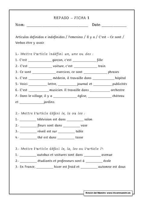 Les Articles Indéfinis Exercices Pdf