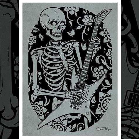 My Skeleton Playing Guitar Print Design Is Now Sam Phillips Illustration Skull Art