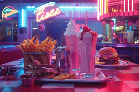 A Retro Style Image Of A Classic Diner Counter With A Spread Of